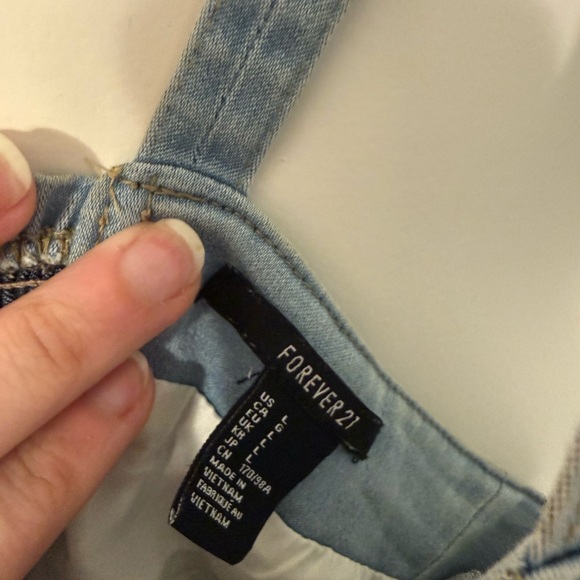 Forever 21 Light Blue Denim Crop Top size Large stretchy back - Picture 2 of 3